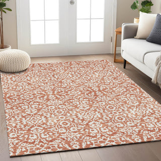 Piper Looms Chantille Damask ACN920 Coral Machine Washable Area Rug Lifestyle Image Feature