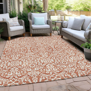 Piper Looms Chantille Damask ACN920 Coral Machine Washable Area Rug Outdoor Lifestyle Image Feature