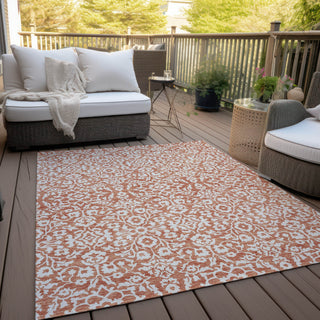 Piper Looms Chantille Damask ACN920 Coral Machine Washable Area Rug Outdoor Lifestyle Image Feature