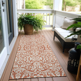 Piper Looms Chantille Damask ACN920 Coral Machine Washable Area Rug Runner Outdoor Lifestyle Image Feature