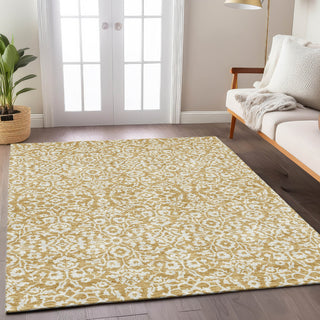 Piper Looms Chantille Damask ACN920 Gold Machine Washable Area Rug Lifestyle Image Feature