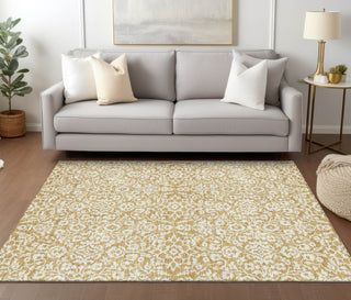 Piper Looms Chantille Damask ACN920 Gold Machine Washable Area Rug Lifestyle Image Feature