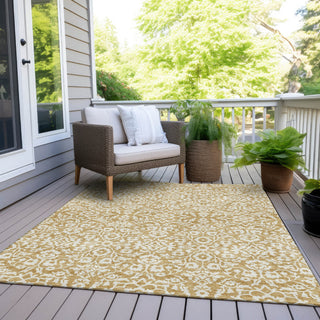 Piper Looms Chantille Damask ACN920 Gold Machine Washable Area Rug Outdoor Lifestyle Image Feature