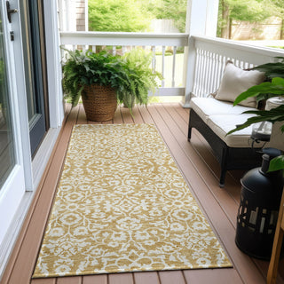 Piper Looms Chantille Damask ACN920 Gold Machine Washable Area Rug Runner Outdoor Lifestyle Image Feature