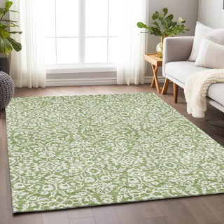 Piper Looms Chantille Damask ACN920 Green Machine Washable Area Rug Lifestyle Image Feature