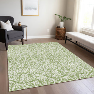 Piper Looms Chantille Damask ACN920 Green Machine Washable Area Rug Lifestyle Image Feature