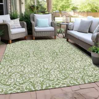 Piper Looms Chantille Damask ACN920 Green Machine Washable Area Rug Outdoor Lifestyle Image Feature