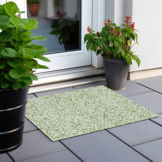 Piper Looms Chantille Damask ACN920 Green Machine Washable Area Rug Scatter Outdoor Lifestyle Image Feature
