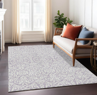 Piper Looms Chantille Damask ACN920 Lavender Machine Washable Area Rug Lifestyle Image Feature