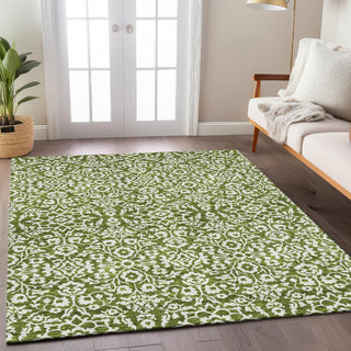Piper Looms Chantille Damask ACN920 Olive Machine Washable Area Rug Lifestyle Image Feature
