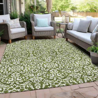 Piper Looms Chantille Damask ACN920 Olive Machine Washable Area Rug Outdoor Lifestyle Image Feature