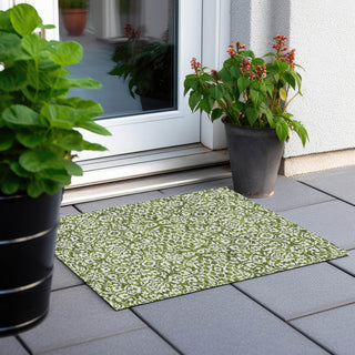 Piper Looms Chantille Damask ACN920 Olive Machine Washable Area Rug Scatter Outdoor Lifestyle Image Feature