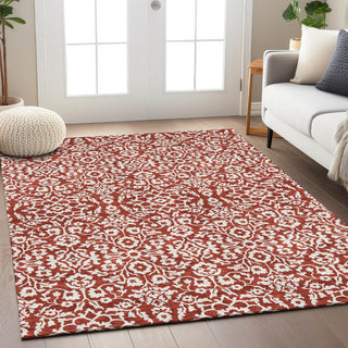 Piper Looms Chantille Damask ACN920 Red Machine Washable Area Rug Lifestyle Image Feature