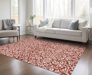 Piper Looms Chantille Damask ACN920 Red Machine Washable Area Rug Lifestyle Image Feature