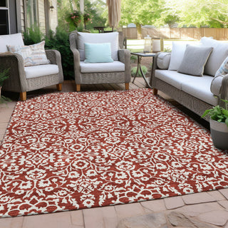 Piper Looms Chantille Damask ACN920 Red Machine Washable Area Rug Outdoor Lifestyle Image Feature