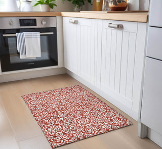 Piper Looms Chantille Damask ACN920 Red Machine Washable Area Rug Scatter Lifestyle Image Feature