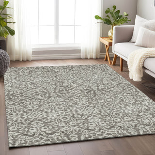 Piper Looms Chantille Damask ACN920 Taupe Machine Washable Area Rug Lifestyle Image Feature