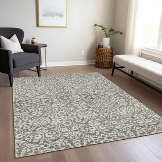 Piper Looms Chantille Damask ACN920 Taupe Machine Washable Area Rug Lifestyle Image Feature