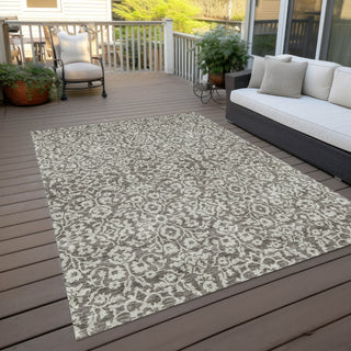Piper Looms Chantille Damask ACN920 Taupe Machine Washable Area Rug Outdoor Lifestyle Image Feature