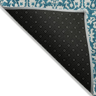 Piper Looms Chantille Damask ACN920 Teal Machine Washable Area Rug Backing Image
