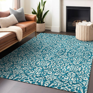 Piper Looms Chantille Damask ACN920 Teal Machine Washable Area Rug Lifestyle Image Feature