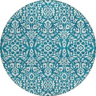 Piper Looms Chantille Damask ACN920 Teal Machine Washable Area Rug Round Main Image
