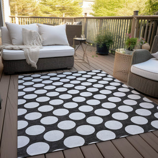 Piper Looms Chantille Circles ACN921 Black Machine Washable Area Rug Outdoor Lifestyle Image Feature