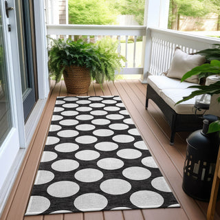 Piper Looms Chantille Circles ACN921 Black Machine Washable Area Rug Runner Outdoor Lifestyle Image Feature