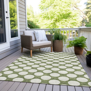 Piper Looms Chantille Circles ACN921 Green Machine Washable Area Rug Outdoor Lifestyle Image Feature