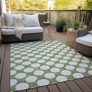 Piper Looms Chantille Circles ACN921 Green Machine Washable Area Rug Outdoor Lifestyle Image Feature