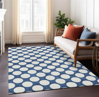 Piper Looms Chantille Circles ACN921 Navy Machine Washable Area Rug Lifestyle Image Feature