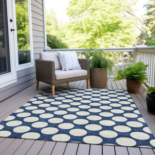 Piper Looms Chantille Circles ACN921 Navy Machine Washable Area Rug Outdoor Lifestyle Image Feature