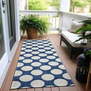 Piper Looms Chantille Circles ACN921 Navy Machine Washable Area Rug Runner Outdoor Lifestyle Image Feature