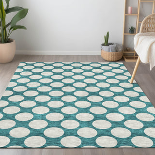 Piper Looms Chantille Circles ACN921 Teal Machine Washable Area Rug Lifestyle Image Feature