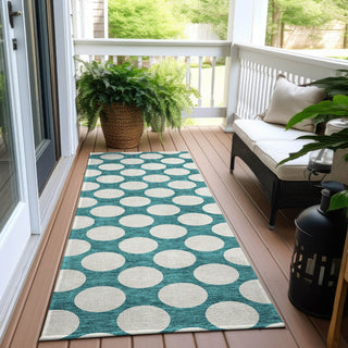 Piper Looms Chantille Circles ACN921 Teal Machine Washable Area Rug Runner Outdoor Lifestyle Image Feature