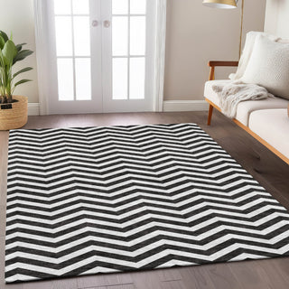 Piper Looms Chantille Chevron ACN922 Black Machine Washable Area Rug Lifestyle Image Feature