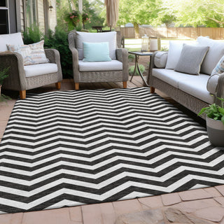 Piper Looms Chantille Chevron ACN922 Black Machine Washable Area Rug Outdoor Lifestyle Image Feature