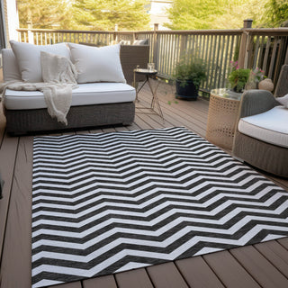 Piper Looms Chantille Chevron ACN922 Black Machine Washable Area Rug Outdoor Lifestyle Image Feature