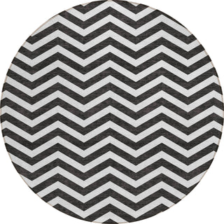 Piper Looms Chantille Chevron ACN922 Black Machine Washable Area Rug Round Main Image