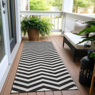 Piper Looms Chantille Chevron ACN922 Black Machine Washable Area Rug Runner Outdoor Lifestyle Image Feature