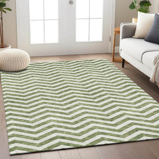 Piper Looms Chantille Chevron ACN922 Green Machine Washable Area Rug Lifestyle Image Feature