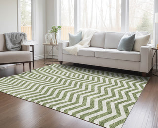 Piper Looms Chantille Chevron ACN922 Green Machine Washable Area Rug Lifestyle Image Feature