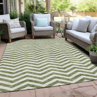 Piper Looms Chantille Chevron ACN922 Green Machine Washable Area Rug Outdoor Lifestyle Image Feature