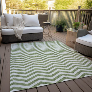 Piper Looms Chantille Chevron ACN922 Green Machine Washable Area Rug Outdoor Lifestyle Image Feature