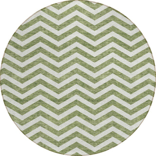 Piper Looms Chantille Chevron ACN922 Green Machine Washable Area Rug Round Main Image