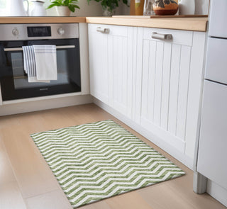 Piper Looms Chantille Chevron ACN922 Green Machine Washable Area Rug Scatter Lifestyle Image Feature