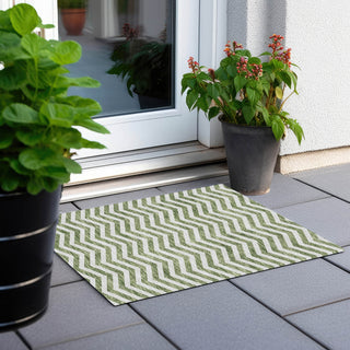 Piper Looms Chantille Chevron ACN922 Green Machine Washable Area Rug Scatter Outdoor Lifestyle Image Feature