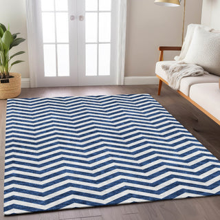 Piper Looms Chantille Chevron ACN922 Navy Machine Washable Area Rug Lifestyle Image Feature