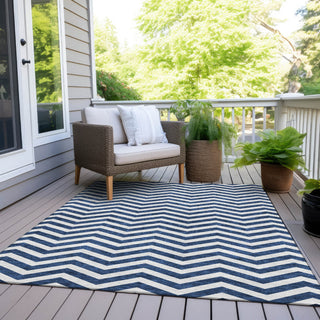 Piper Looms Chantille Chevron ACN922 Navy Machine Washable Area Rug Outdoor Lifestyle Image Feature