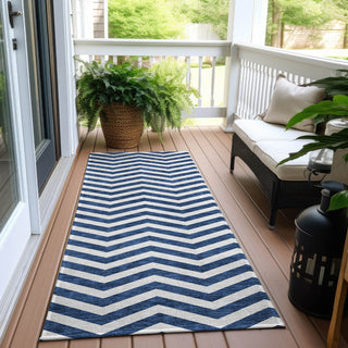 Piper Looms Chantille Chevron ACN922 Navy Machine Washable Area Rug Runner Outdoor Lifestyle Image Feature